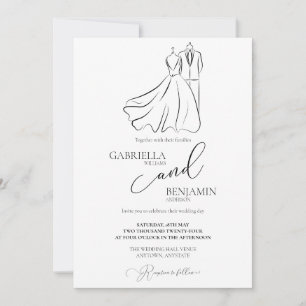 Elegante B&W Wedding Tux & Dress Formal Wedding Einladung