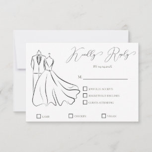 Elegante B&W Wedding Tux & Dress Formal Wedding RSVP Karte