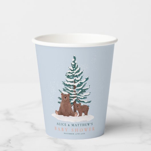 Elegante Baby Bear Evergreen Winter Baby Shower Pappbecher (Vorderseite)