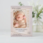 Elegante Baby Birth Foto Announcement Card Dankeskarte (Stehend Vorderseite)