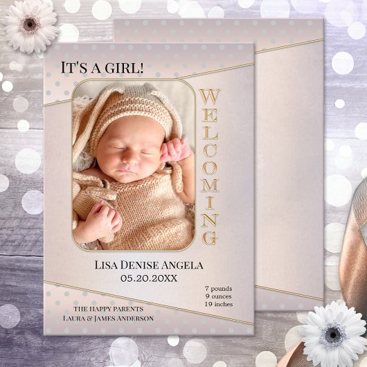 Elegante Baby Birth Foto Announcement Card Dankeskarte
