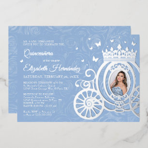 Elegante Baby-Blau-Quinceanera-Prinzessin-Foto-Fol Folieneinladung
