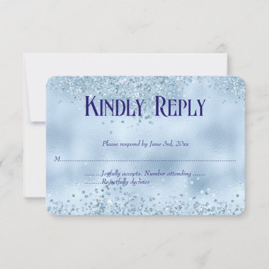 Elegante Baby Blue Glitzer & Foil Wedding RSVP Kar (Vorderseite)