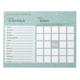 Elegante Baby Blue & Gold Raindrops Shower Games Notizblock