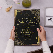 Elegante Baby-Dusche aus Gelb und Gold Foil Einladung