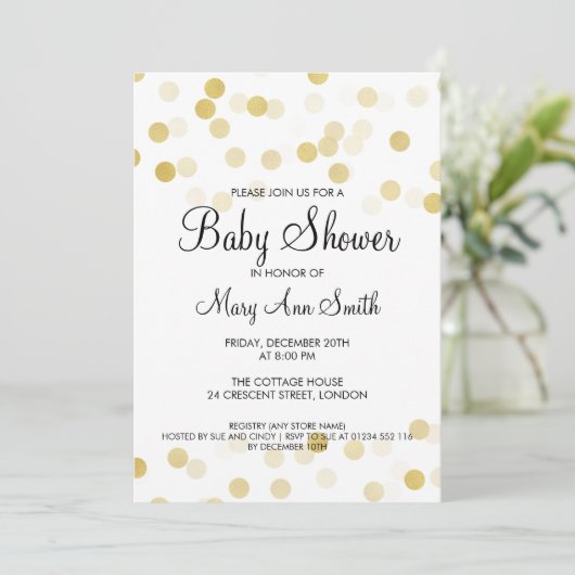 Elegante Baby Dusche Imitate Gold Foil Glitzer Lig Einladung (Stehend Vorderseite)