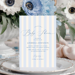 Elegante Baby-Einladung mit blauen Streifen zur Ba Einladung
