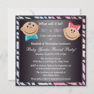 Elegante Baby Gender Reveal Babys & Zebra Print Einladung