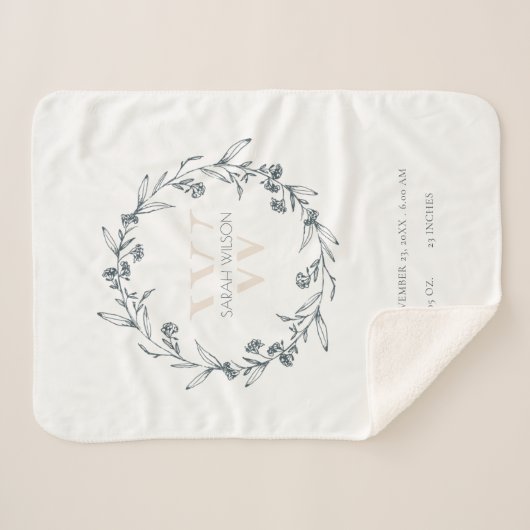 Elegante Baby Laurel Wreath Monogram Baby Statats Sherpadecke (Vorderseite (Horizontal))