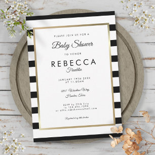 Elegante Baby-Party im Schwarz-Weiß-Streifen-Look Einladung