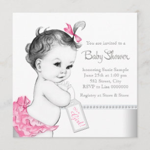 Elegante Baby-Party in Rosa und Grau Einladung
