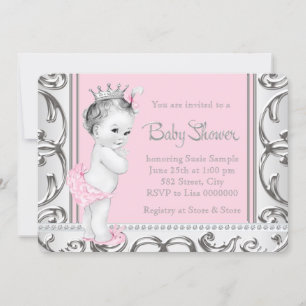 Elegante Baby-Party in Rosa und Silber Einladung