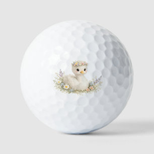 Elegante Baby-Schwan-Wildblumen-Aquarell-Papeterie Golfball