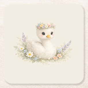 Elegante Baby-Schwan-Wildblumen-Wasserfarben-Papet Rechteckiger Pappuntersetzer