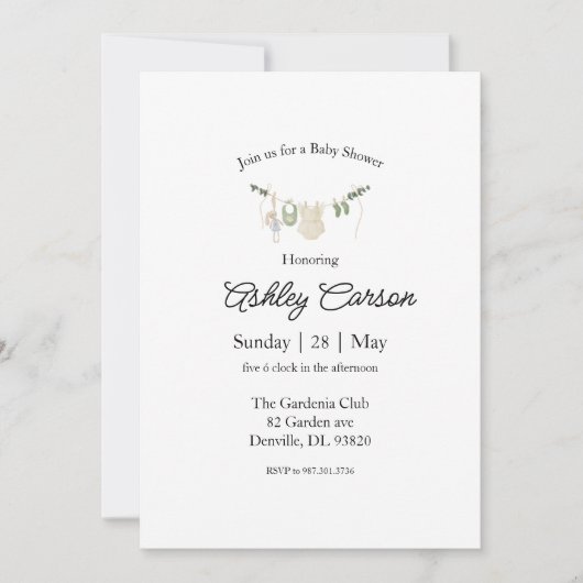 Elegante Baby Shower Announcement Card Einladung (Vorderseite)