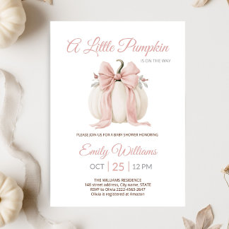 Elegante Baby-Shower-Einladung mit Kürbis und rosa Einladung