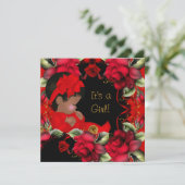Elegante Baby Shower Girl Rote Rose Blume Einladung (Stehend Vorderseite)