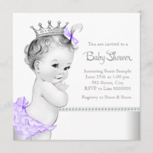 Elegante Baby Shower in Lila und Silber Einladung