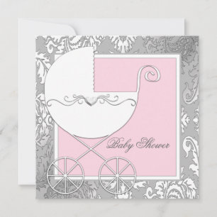 Elegante Baby-Shower in Rosa und Grau Einladung