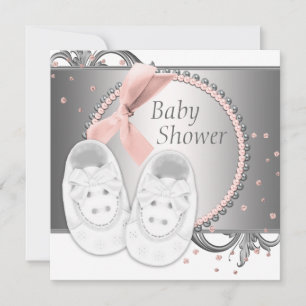 Elegante Baby-Shower in Rosa und Grau Einladung