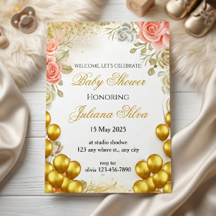 Elegante Baby-Shower mit Blumenmotiv Einladung