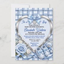 Elegante Baby Shower mit pastellblauer Schleife