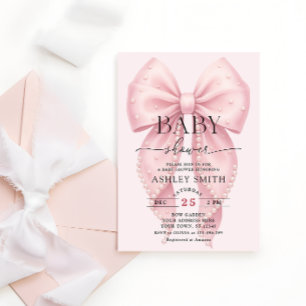 Elegante Baby Shower mit rosa Schleife Einladung