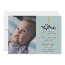 Elegante Baby-Taufe Mit Foto und Kreuz einladen