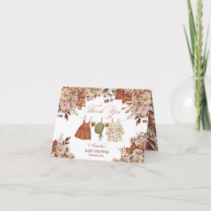 Elegante Baby-Wäscheleine zur Babyparty im Herbst Dankeskarte