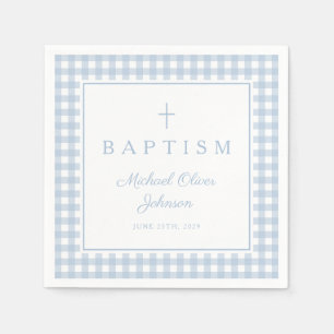 Elegante Babyblaue Gingham-Taufe für Jungen Serviette