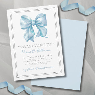 Elegante Babyblaue Schleife Baby Shower Einladung