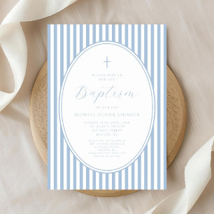 Elegante Babyblaue Schrift Jungen Tauf Einladung