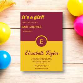 Elegante Babydusche aus Burgundy und Gold Monogram Einladung
