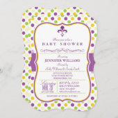Elegante Babydusche einladen; Lila Fleur-de-lis Einladung (Vorne/Hinten)