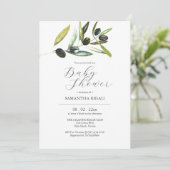 Elegante Babydusche Einladungen Wasserfarben Olive (Stehend Vorderseite)