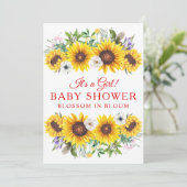 Elegante Babydusche Gelbe Sonnenblume Blume Einladung (Stehend Vorderseite)