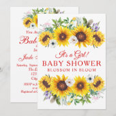 Elegante Babydusche Gelbe Sonnenblume Blume Einladung (Vorne/Hinten)
