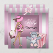 Elegante Babydusche Hübsch rosa Silberstreifen Ges Einladung (Vorne/Hinten)