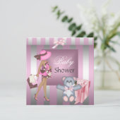 Elegante Babydusche Hübsch rosa Silberstreifen Ges Einladung (Stehend Vorderseite)