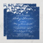Elegante Babydusche Kirschbröckchen Blau Einladung (Vorne/Hinten)