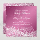 Elegante Babydusche mit glattem Wellenrad Rosa Einladung (Vorne/Hinten)