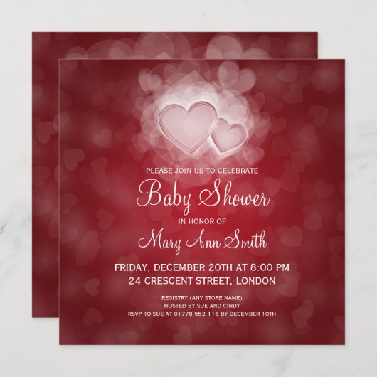 Elegante Babydusche Modern Hearts Red Einladung (Vorne/Hinten)