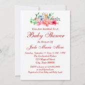 Elegante Babydusche Rosa Blume Einladung (Rückseite)