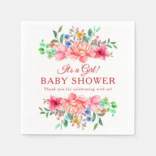 Elegante Babydusche Rosa Blume Serviette (Vorderseite)