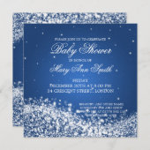 Elegante Babydusche Sparkling Wave Blue Einladung (Vorne/Hinten)