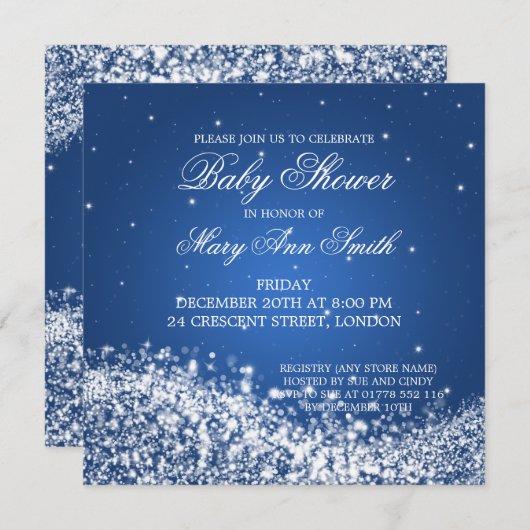 Elegante Babydusche Sparkling Wave Blue Einladung (Vorne/Hinten)