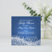Elegante Babydusche Sparkling Wave Blue Einladung (Stehend Vorderseite)