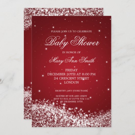 Elegante Babydusche Sparkling Wave Red Einladung (Vorne/Hinten)
