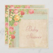 Elegante Babydusche Vintage Rose Einladung (Vorne/Hinten)