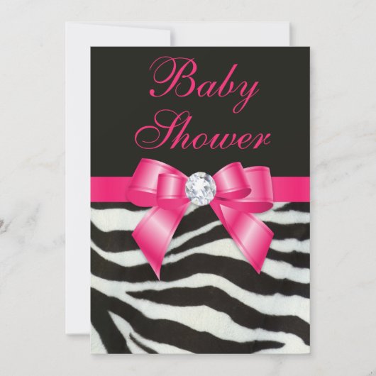 Elegante Babydusche Zebra Streifen Hot Pink Bow Einladung (Vorderseite)